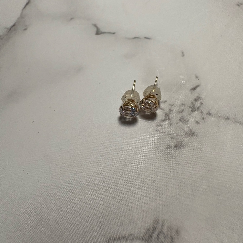 Cubic Zirconia Dainty 14k Gold Earrings - Picture 3 of 3